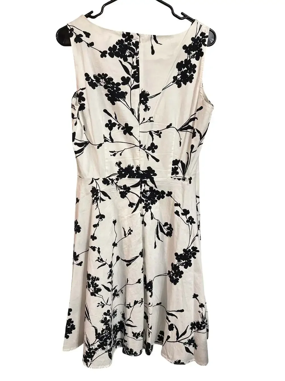 Ann Taylor Sleeveless Floral Print A-Line Dress White Black - Picture 2 of 3